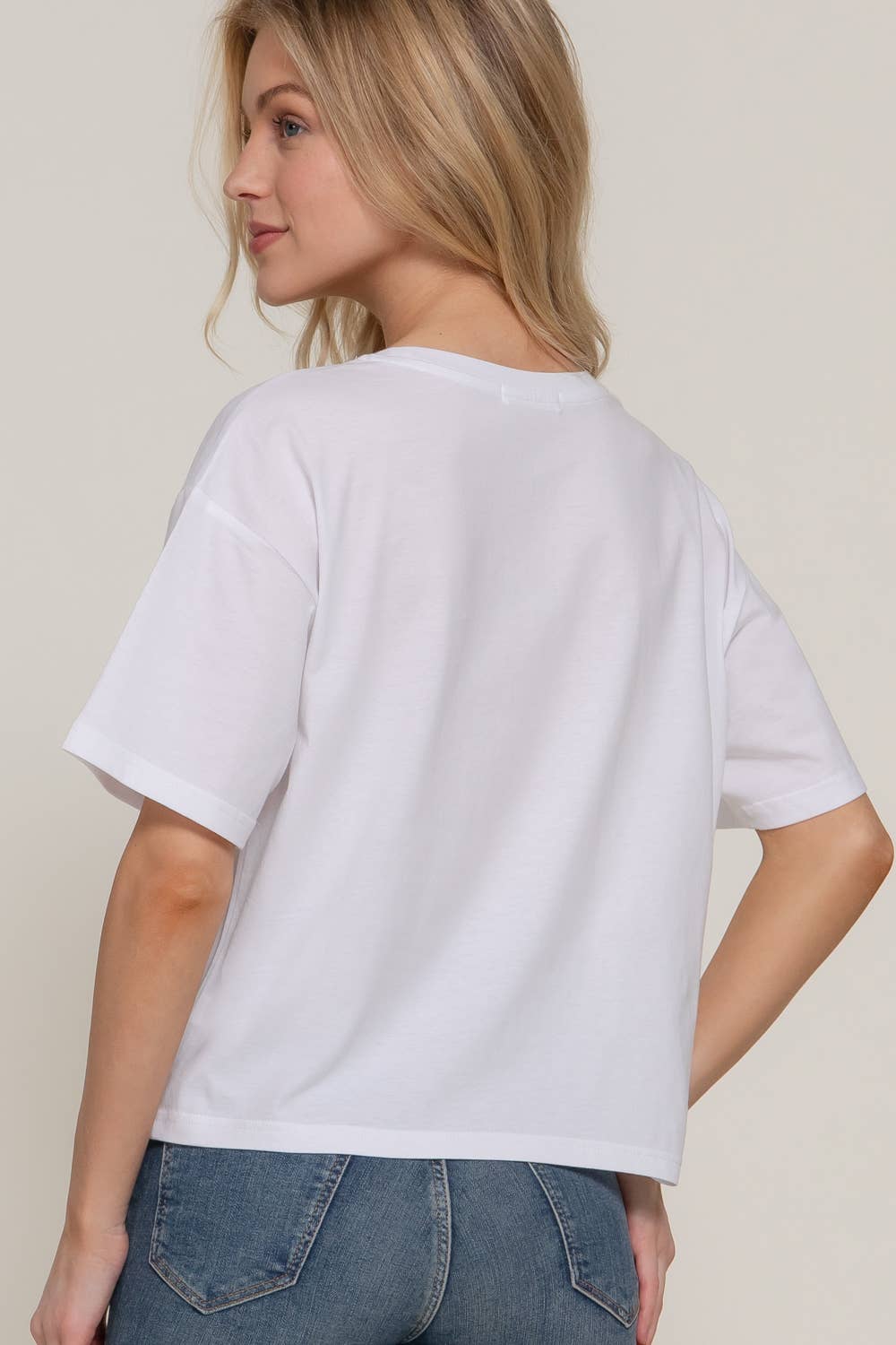 Short Sleeve Crew Neck Lace Patch Oversize Cotton Jersey Top
