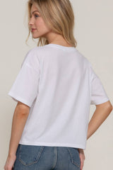 Short Sleeve Crew Neck Lace Patch Oversize Cotton Jersey Top