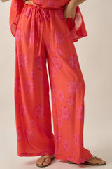 FLORAL PRINT WIDE LEG PANT WITH DRAWSTRING WAIST