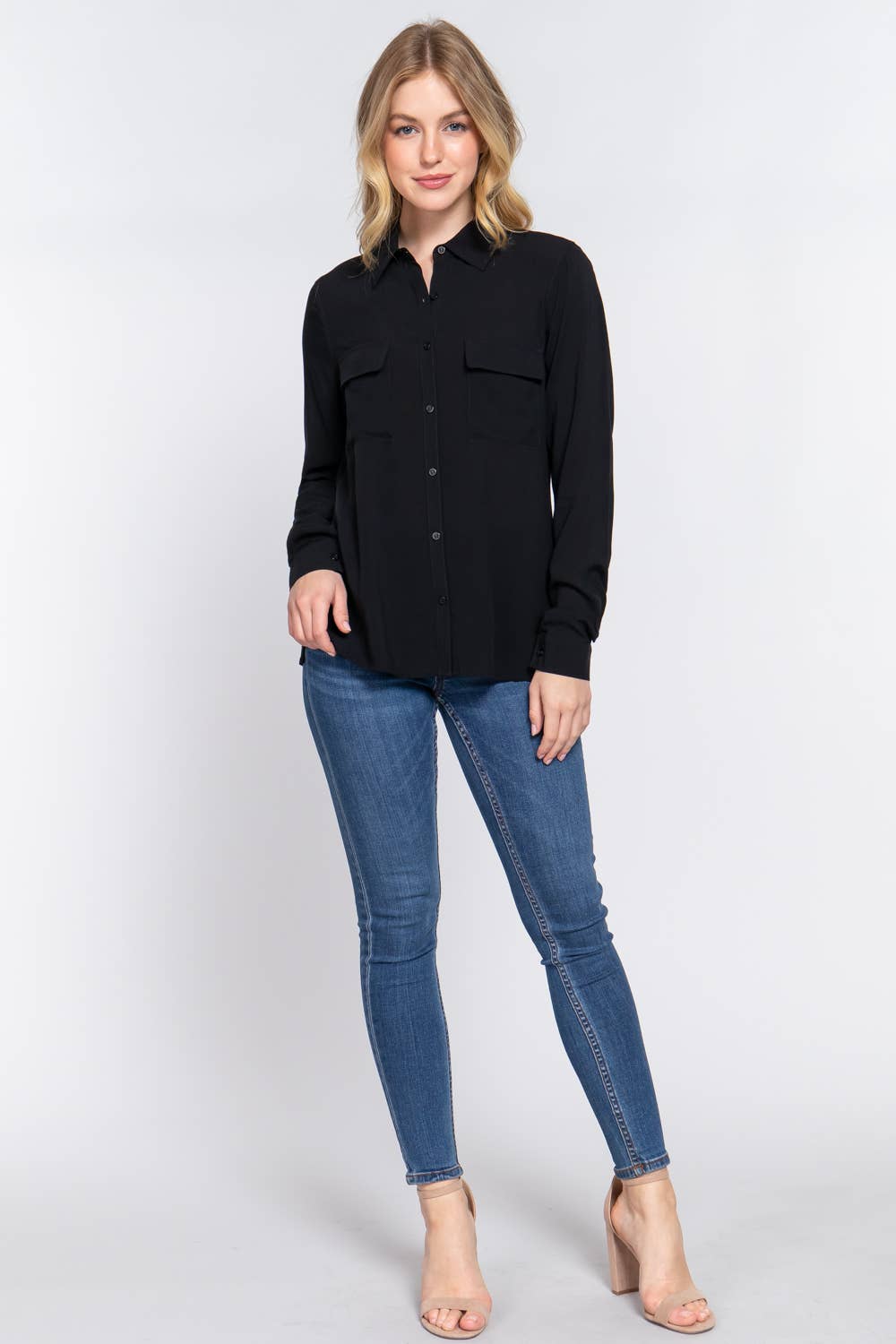 Long Sleeve Front Pocket Woven Shirt