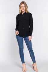 Long Sleeve Front Pocket Woven Shirt