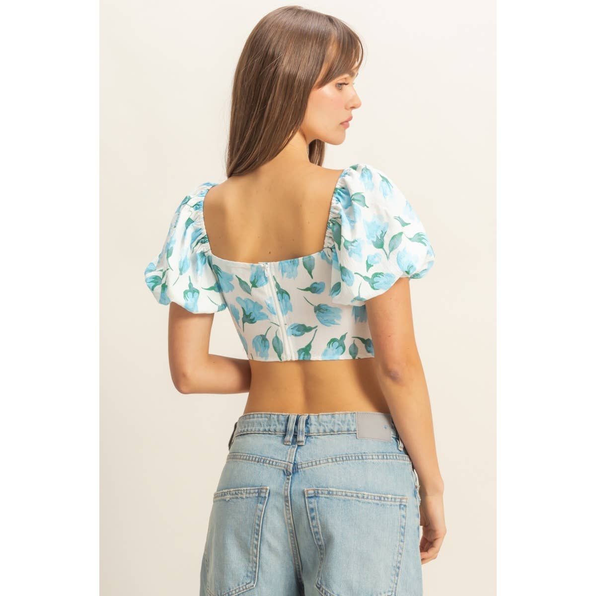 SHORT PUFF SLEEVE FLORAL PRINT SWEETHEART