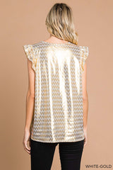 FLUTTER SLEEVE FOIL CHEVRON PRINT TOP