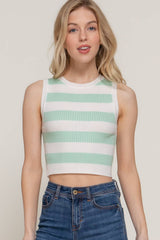 Sleeveless Round Neck Stripe Spring Sweater