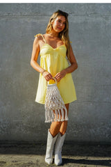 CAMI DRESS WITH ADJUSTABLE TIE STRAPS AND BOW FRONT DETAIL