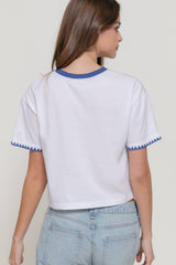 Short Sleeve Embroidered Edge Graphic T-Shirt