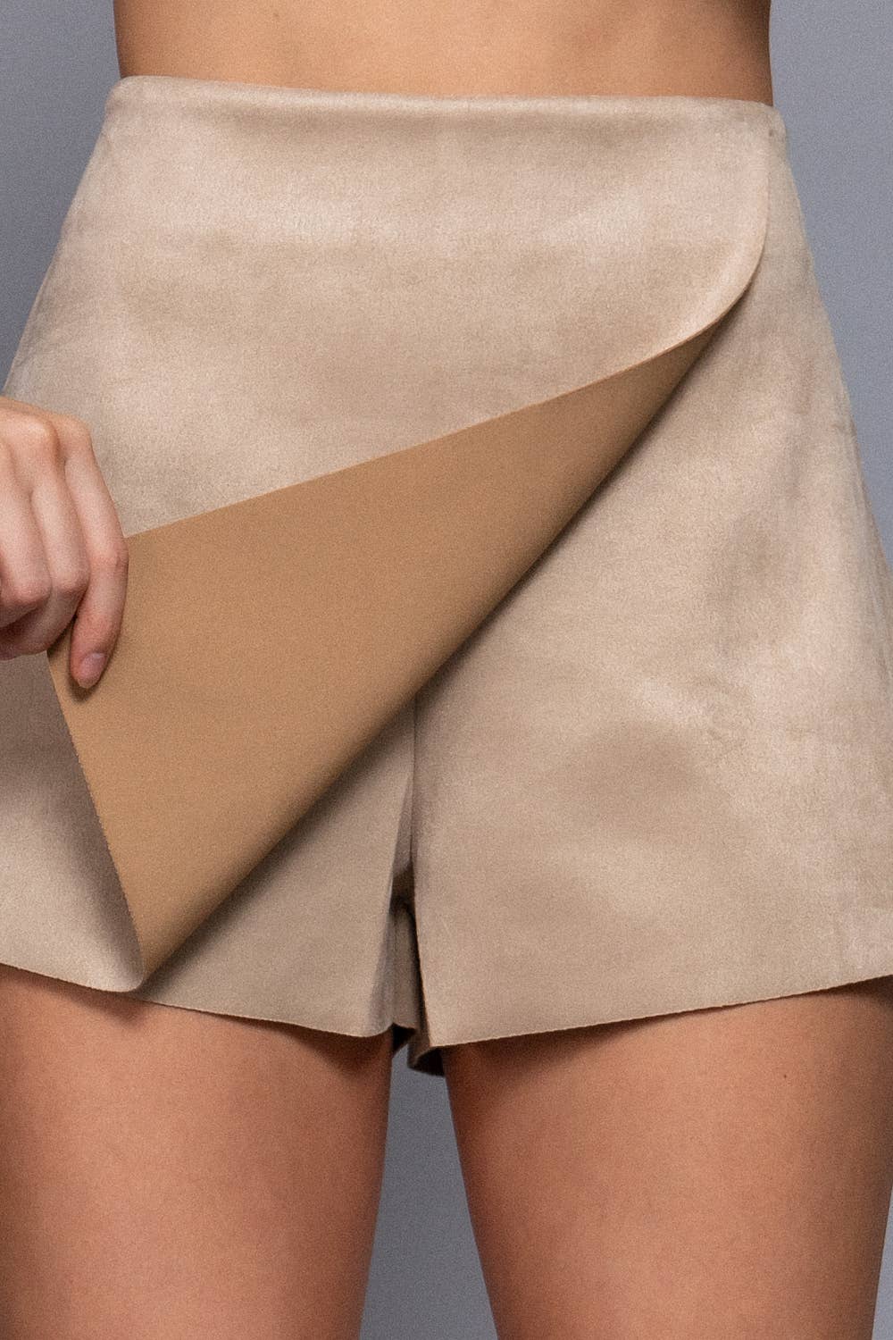 Front Wrap Faux Suede Short Pants