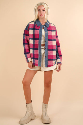 LONG SLEEVE PLAID FLANNEL WITH DENIM CONTRAST