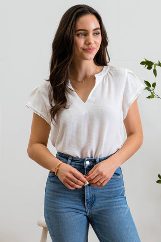 PETAL SLEEVE WOVEN TOP