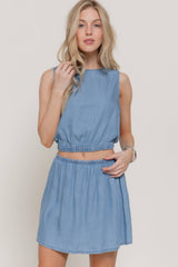 Sleeveless Elastic Hem Top & Inner Shorts Skirt Lyocell Set