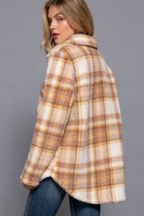 LONG SLEEVE OVERSIZED PLAID FUZZY BUTTON DOWN SHIRT