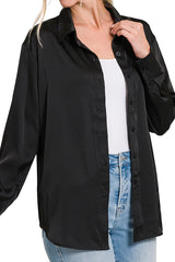 LONG SLEEVE BUTTON DOWN SATIN TOP