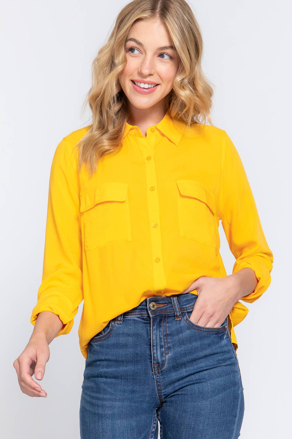 Long Sleeve Front Pocket Woven Shirt