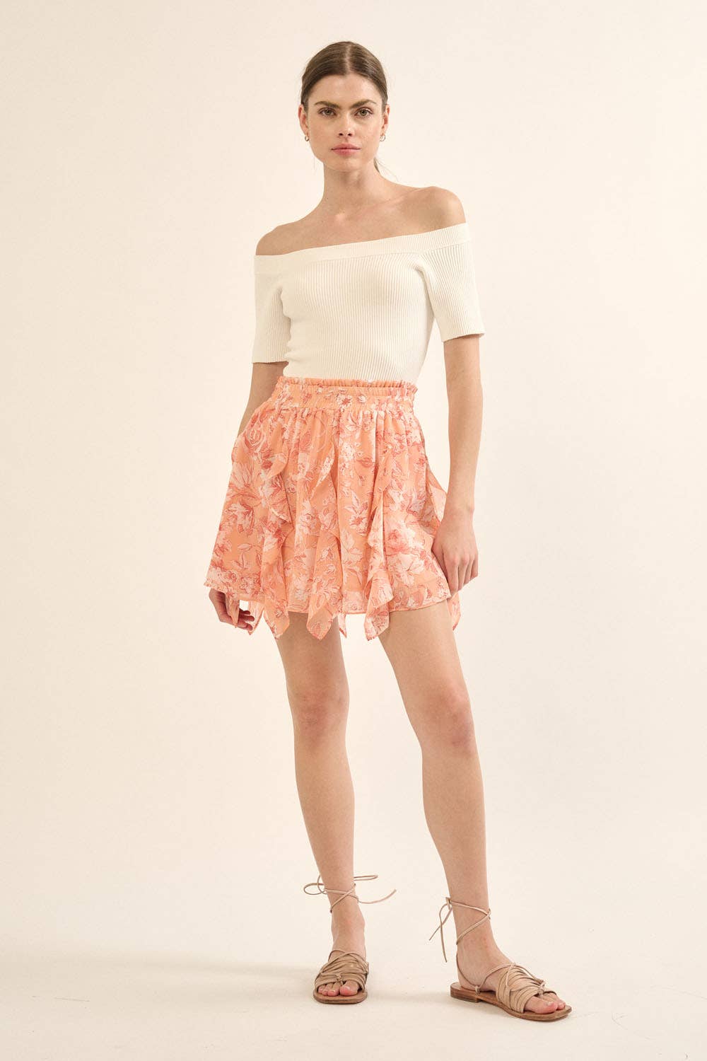 FLORAL CHIFFON HANKERCHIEF HEM SKIRT
