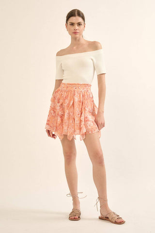FLORAL CHIFFON HANKERCHIEF HEM SKIRT