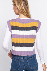 SLEEVELESSS VNECK STRIPED CABLE SWEATER VEST