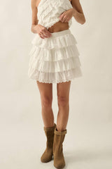 EYELET LACE TIERED SKIRT