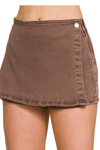 MINERAL WASHED DENIM SKORT