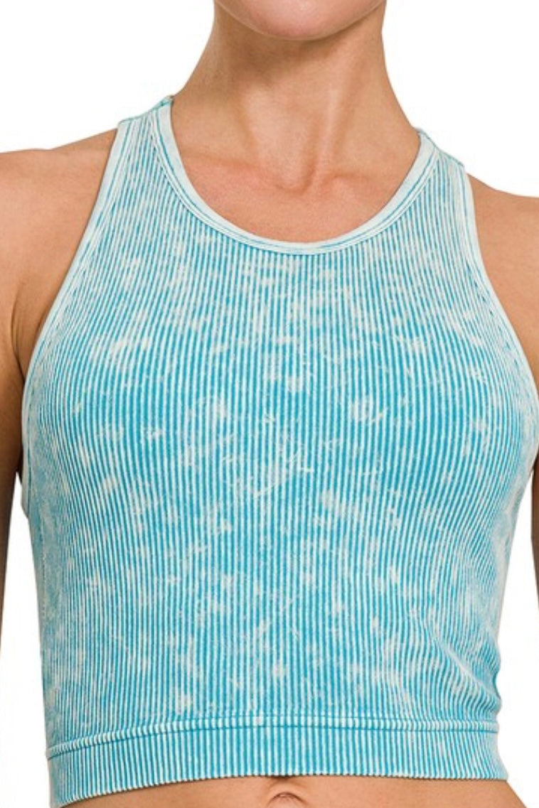 RACER BACK MINERAL WASHED RIBBED PADDED BRALETTE