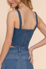 DENIM CORSET STYLE TANK WITH ZIPPERED BACK