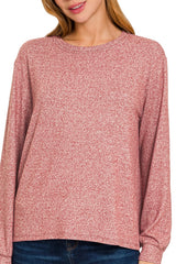 LONG SLEEVE SOFT MELANGE HACCI ROUND NECK TOP