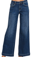 MIDRISE CLEAN WASH WIDE LEG JEANS WITH TROUSER HEM