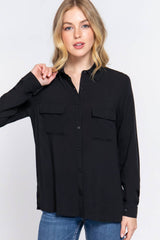 Long Sleeve Front Pocket Woven Shirt