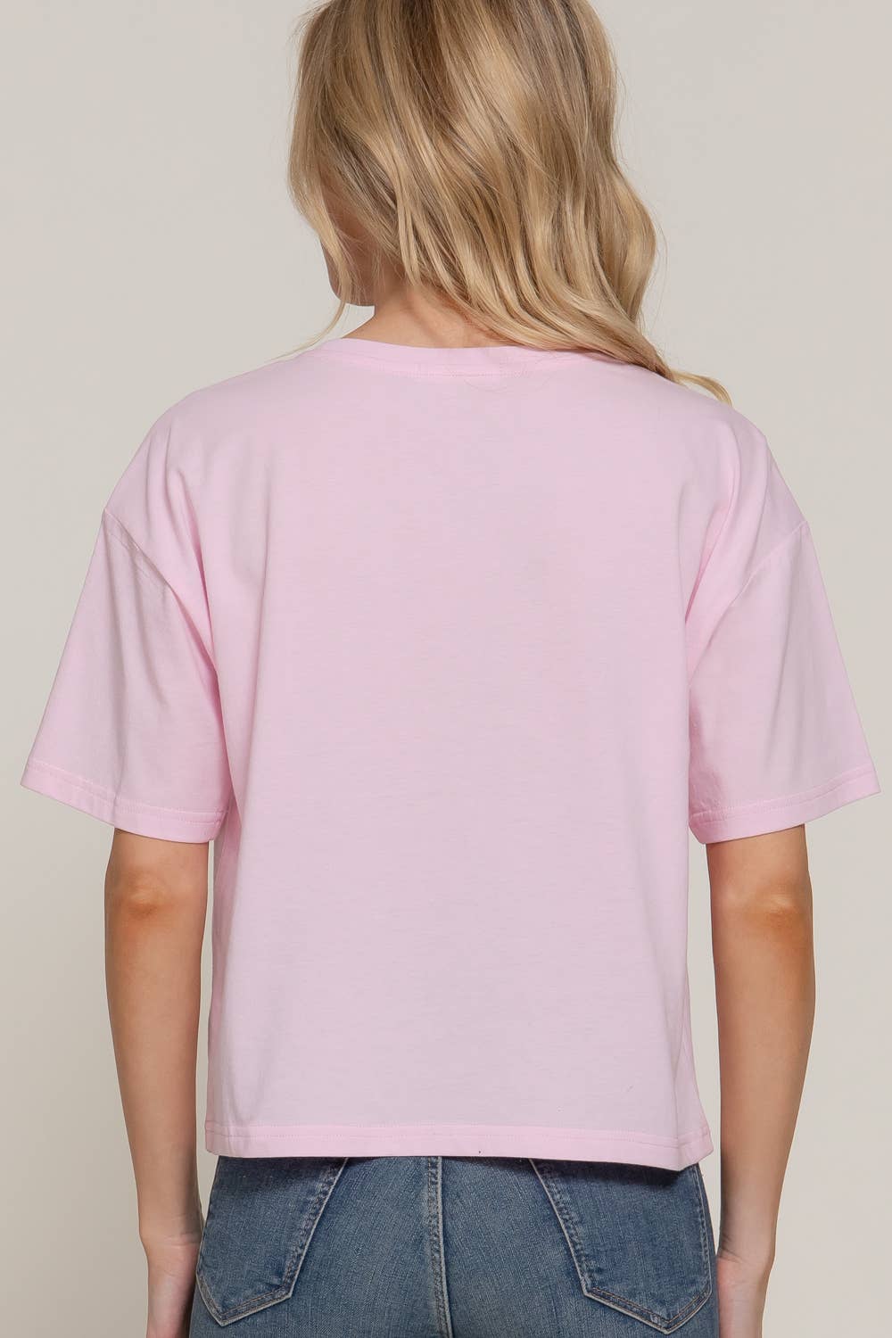 Short Sleeve Crew Neck Lace Patch Oversize Cotton Jersey Top