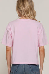 Short Sleeve Crew Neck Lace Patch Oversize Cotton Jersey Top