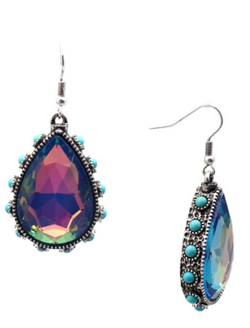 WESTERN FACETED TEARDROP SHAPED EARRING WITH TURQUOISE STUD DETAILS