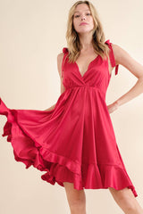 SATIN SWING DRESS WITH SHOULDER TIE DETAIL