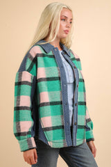 LONG SLEEVE PLAID FLANNEL WITH DENIM CONTRAST