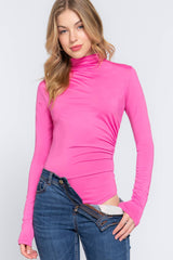 LONG SLEEVE TURTLE NECK BODYSUIT WITH SHIRRING DETAIL