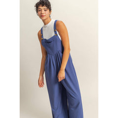 OVERALL JUMPER WITH PLEATED FRONT DETAIL AND POCKETS
