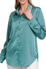 LONG SLEEVE BUTTON DOWN SATIN TOP