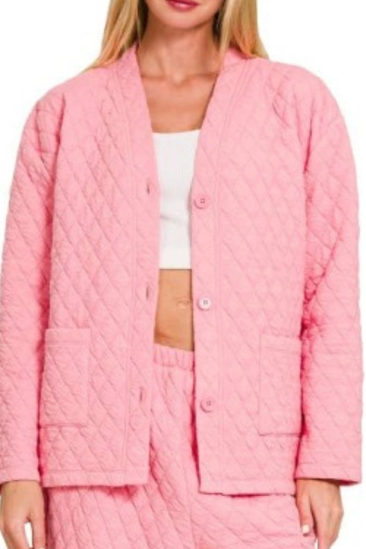 LONG SLEEVE QUILTED BUTTON DOWN JACKET