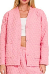 LONG SLEEVE QUILTED BUTTON DOWN JACKET