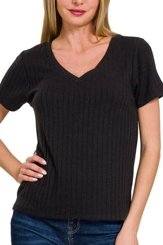SHORT SLEEVE SOFT RIBBED VNECK TEE