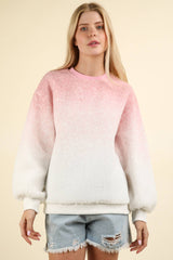 LONG SLEEVE FLEECE OMBRE PRINT PULLOVER