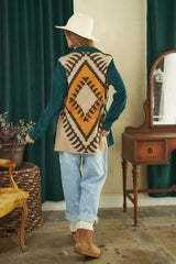 LONG SLEEVE JACKET WITH AZTEC BACK DETAIL AND ADJUSTABLE CINCH WAIST