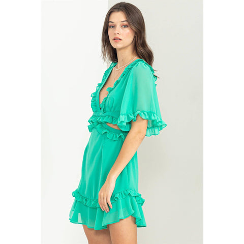 VFRONT RUFFLED MINI DRESS WITH CUTOUTS