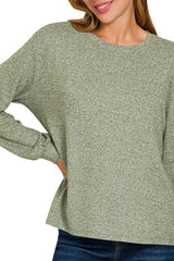 LONG SLEEVE SOFT MELANGE HACCI ROUND NECK TOP