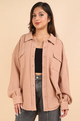 LONG SLEEVE OVERSIZED TEXTURED BUTTON DOWN JACKET