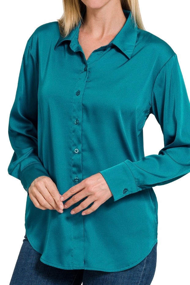 LONG SLEEVE BUTTON DOWN SATIN TOP