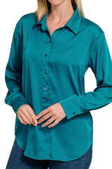 LONG SLEEVE BUTTON DOWN SATIN TOP