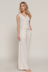V-Neck Button Closure Vest & Long Pants Set