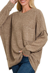 LONG SLEEVE BRUSHED MELANGE OVERSIZED SWEATER