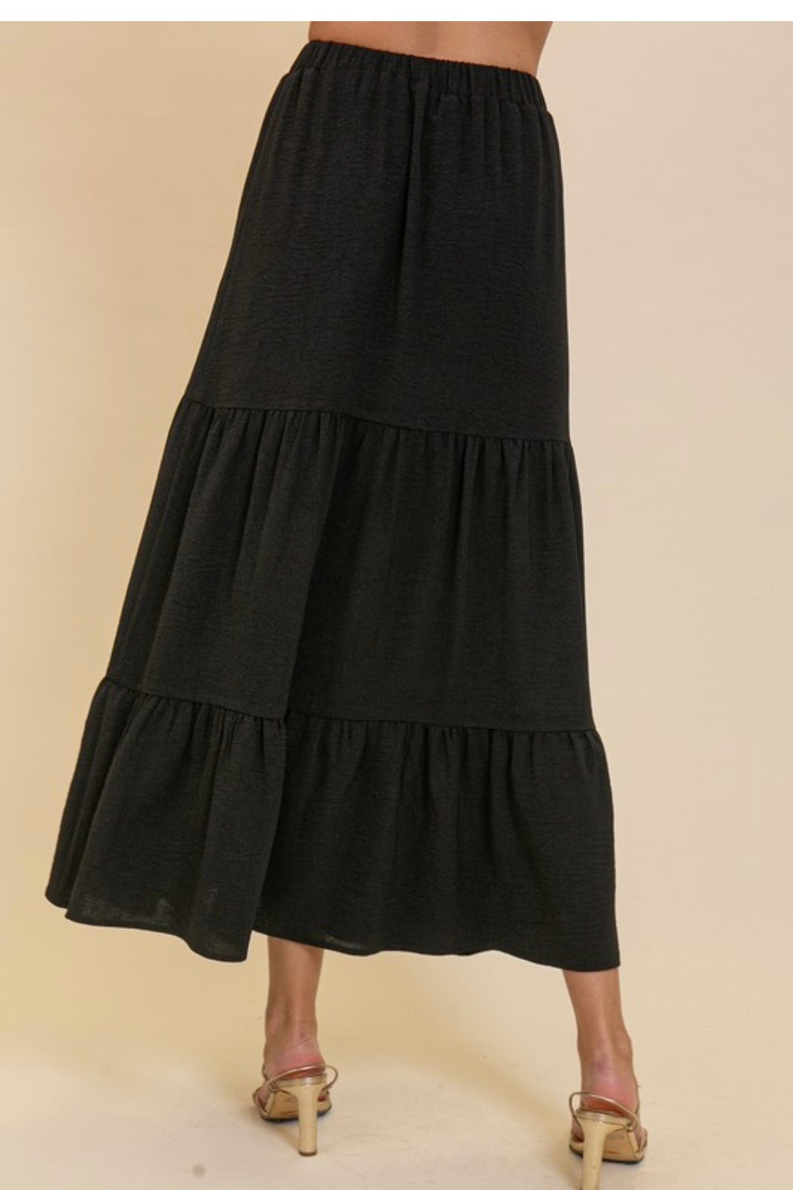 ELASTIC WAIST TIERED MAXI SKIRT