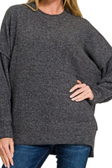 LONG SLEEVE BRUSHED MELANGE OVERSIZED SWEATER