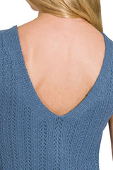 BUTTON DOWN SWEATER VEST WITH EYELET DETAIL